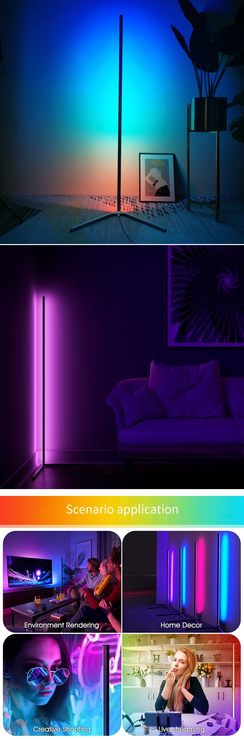 Remote LED Corner Floor Lamp