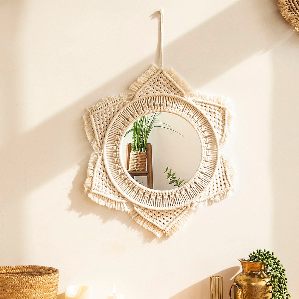 Boho Macrame Round Mirror