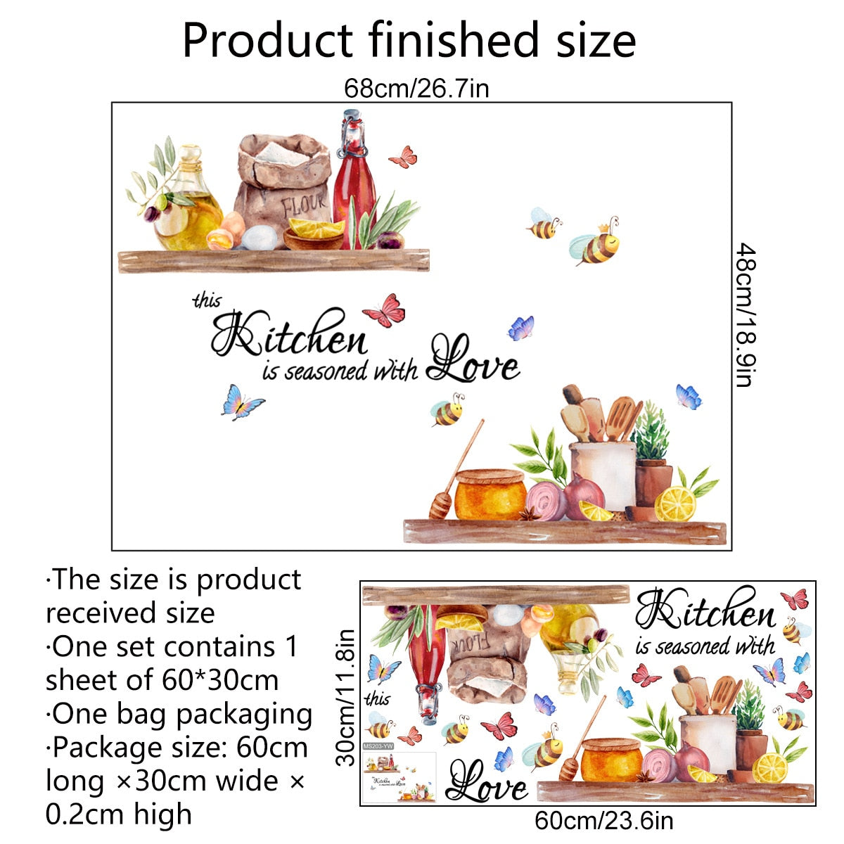 Kitchen Bee Butterfly Cartoon Wall Sticker