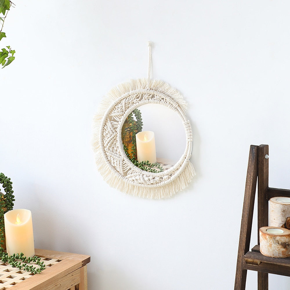 Boho Macrame Round Mirror